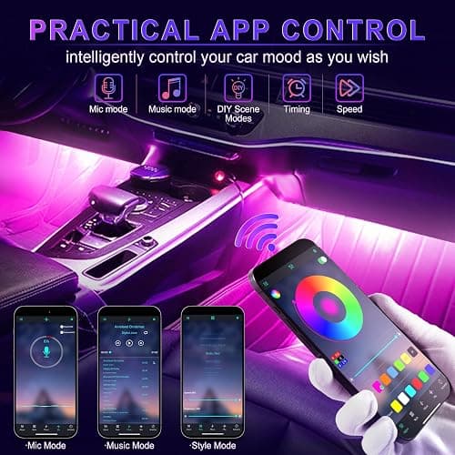 LivTee Accent Interior Car Lights, Smart Car Interior Lights with App Control, RGB LED Lights with Music Mode and DIY Mode, 2 Lines Design LED Lights for Cars with Charger, Car Accessories for Women thumbnail 4