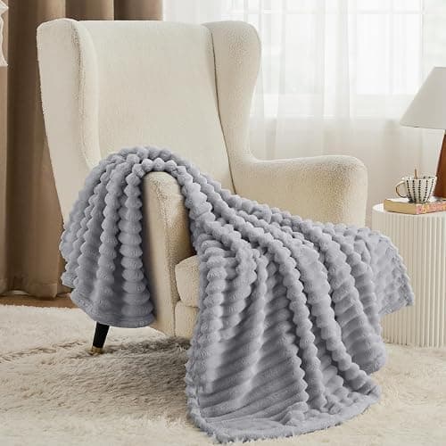 Bedsure GentleSoft Grey Throw Blanket for Couch - Cozy Soft Blankets for Women, Cute Small Fleece Throws for Girls, Light Grey, 50x60 Inches thumbnail 2
