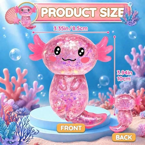 Axolotl Squishy Glitter Stress Relief Toy, Slow Rising Squishy (Pink) | Relief Squishy Toys, Slow Rising Squishy Toys, Fidget Toys for Kids Youth Adult, Salamander Gift for Party Birthday Christmas thumbnail 2