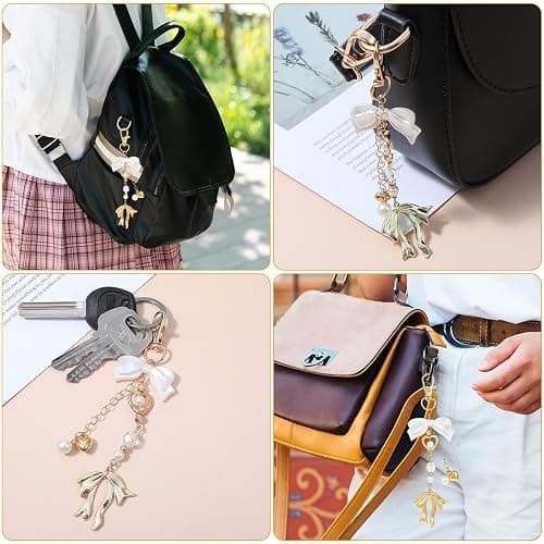 Mabor Gold Bow Keychain Bag Charms for Women Heart Pearl Beaded Coquette Aesthetic Purse Charm Cute Aesthetic Accessory Keychain thumbnail 4