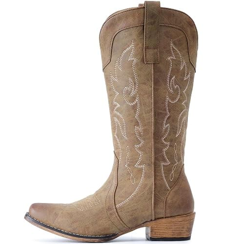 IUV Cowboy Boots for Women Mid Calf Fashion Cowgirl Boots Western Snip Toe thumbnail 6
