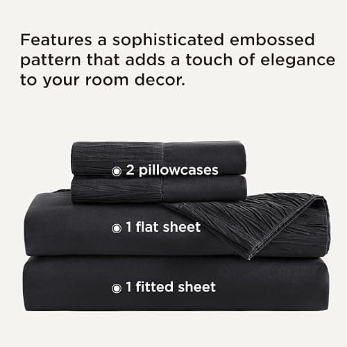 Bedsure Queen Sheet Set - 4 Pieces Soft Queen Size Sheets - Breathable & Cooling - Hotel Luxury - Easy Care Polyester Microfiber Bedding for Women, Men, Black thumbnail 2