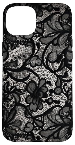 Black Lace Vintage Pattern Case for iPhone 15 Plus - Image 1