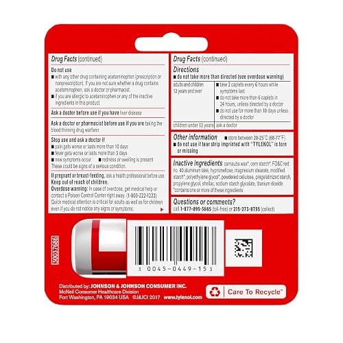 Tylenol Extra Strength 500 mg Acetaminophen Caplets, Pain Reliever & Fever Reducer, Acetaminophen for Minor Arthritis Pain, Headache, Backache & Toothache, Travel Size, 10 ct thumbnail 9