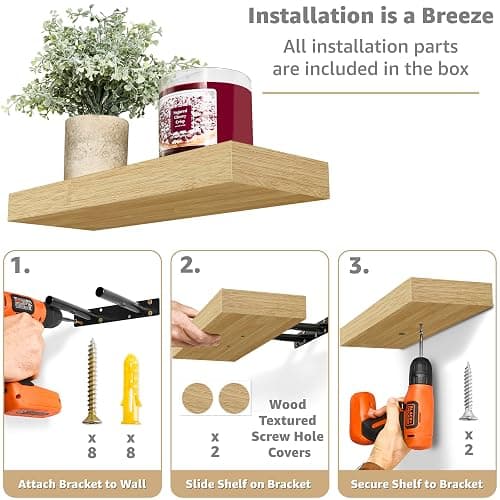 Sorbus Floating Shelves for Wall – 16 Inch Floating Shelf for Kitchen, Bedroom, Living Room, Bathroom, Home & Wall Decor - Mounted Bathroom Shelves with Invisible Brackets (Maple Wood, 4 Pack) thumbnail 4