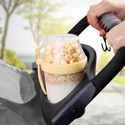 Felli On The Go Yogurt Parfait Snack Cup with Lid, Reusable Leak Proof Acrylic Travel Container for To Go Cereal Granola Milk, 12 oz Clear Mason Jar with Spoon & Crunch Fruit Holder (2, Yellow) thumbnail 5