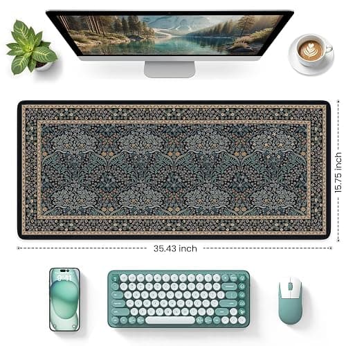 iCasso Desk Cover Mat, Office Mouse Pad, Desk Protector Mat, Extra Large Matt for Desktop,Anti-Slip XXL Big Mousepad with Stitched Edges for Computer Keyboard Retro Black thumbnail 2