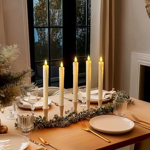 Homemory Real Wax LED Flameless Taper Candles with Remote Timer, 9.6 Inches Ivory Fake Candlesticks, Dripless Battery Operated Window Candle with 3D Flickering Flame for Fireplace Xmas Halloween thumbnail 9