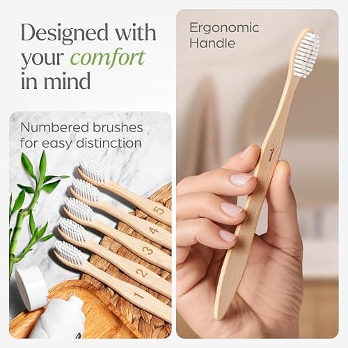 VIVAGO Bamboo Toothbrushes 10 Pack – Natural Toothbrushes, Plant-Based Soft Bristles – Eco-Friendly Wooden Toothbrush thumbnail 6