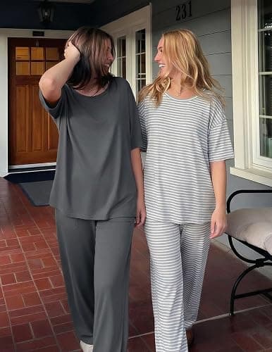 Ekouaer 2 Pack Womens Pajama Sets Short Sleeve Tops and Long Pants Casual Comfy Pjs Lounge Set with Pockets,S-XXL thumbnail 4