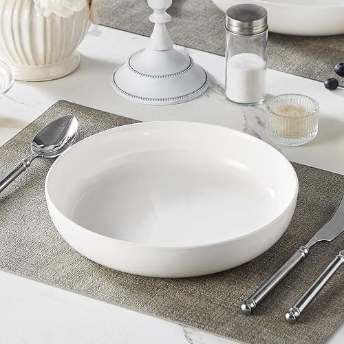MALACASA 48 Oz Pasta Bowls Set of 4, 9 Inch Salad Bowls, White Ceramic Serving Bowls for Kitchen, Microwave & Dishwasher Safe, Series LUNA, White thumbnail 6