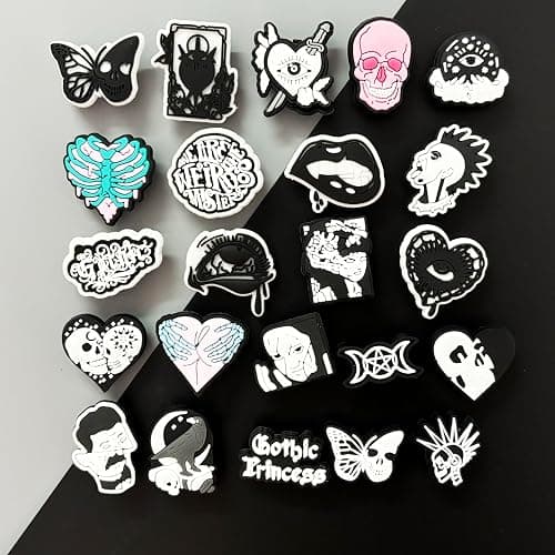 Ziigole Gothic Shoe Charms for Adult, 45Pcs Black Goth Shoe Decoration Charms for Clog Sandals, DIY Horro Emo Shoe Charms Accessories for Halloween Party Favor thumbnail 7