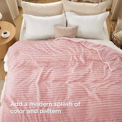 Bedsure GentleSoft Coral Pink Fleece King Blanket for Couch - Super Soft Cozy Blankets for Women, Cute Small Blanket for Girls, 108x90 Inches thumbnail 4