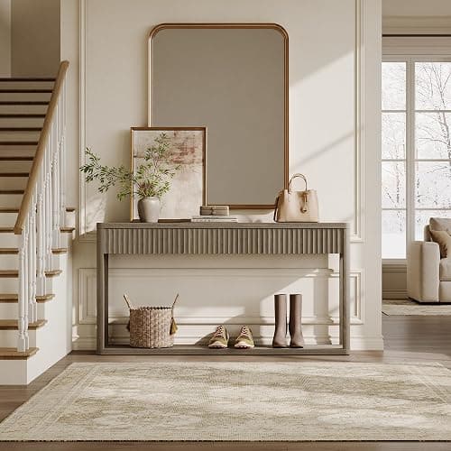 SICOTAS Entryway Table with Storage, 60.74" W Console Table with 3 Fluted Drawers and Shelf, Modern Narrow Long Accent Sofa Table Behind The Couch for Hallway, Entrance, Living Room, Foyer, Grey Alder thumbnail 3