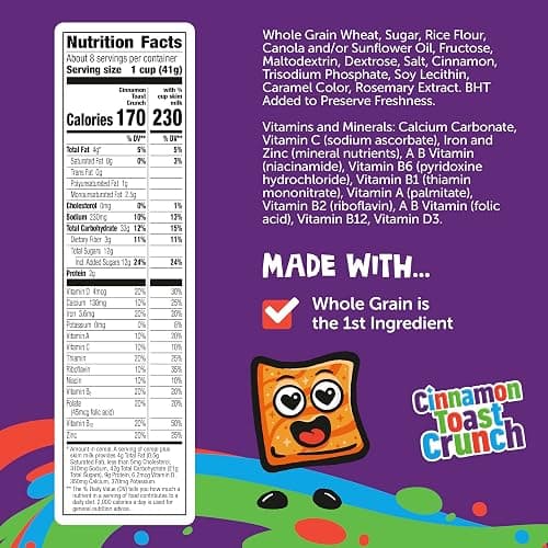 Cinnamon Toast Crunch Breakfast Cereal, Crispy Cinnamon Cereal, 12 oz | 16g Whole Grain, Good Source of Calcium, 12 Vitamins & Minerals, No High-Fructose Corn Syrup or Artificial Flavors thumbnail 2