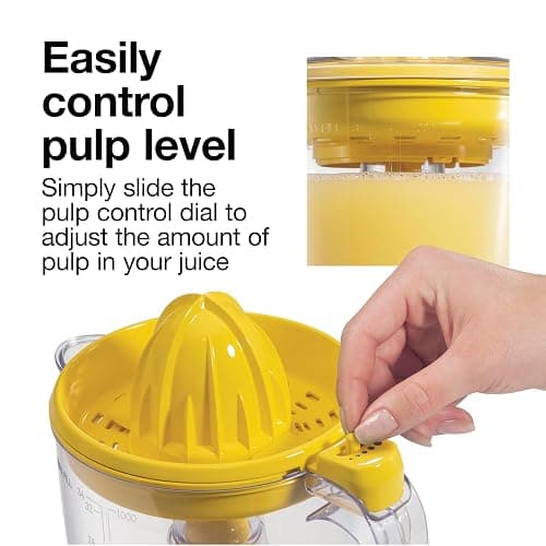 Proctor Silex Alex's Lemonade Stand Electric Citrus Juicer Machine, Large 34 oz. Pitcher, Pressure Activated, for Lemons, Limes and Oranges, 34 oz, Includes 2 Reamers & Recipe Book, Yellow (66341) thumbnail 7