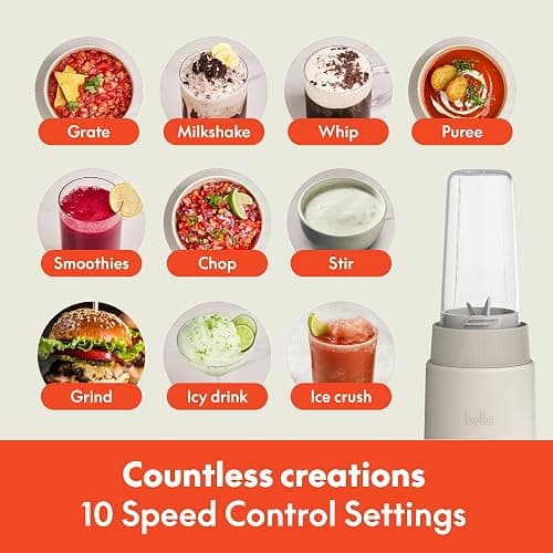 bella 6 Pcs Portable Rocket Blender, Juicer & Smoothie Maker, Press & Twist Design, EverGood™ & BPA Free Dishwasher Safe Parts, 4 Tip Stainless Steel Blade, Cord Wrap, 240 Watt Motor, Oatmilk thumbnail 7