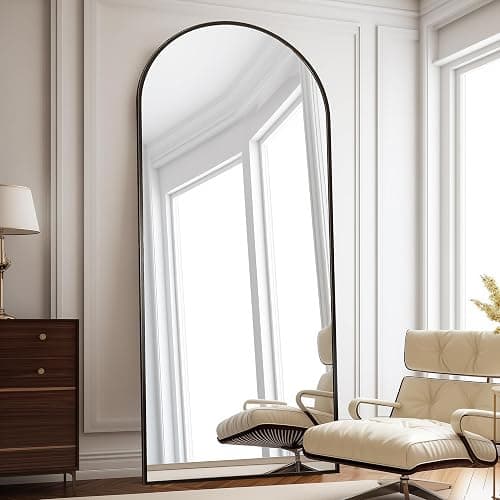 ZMYCZ Floor Length Mirror, 76"x34" Arch Full Length Mirror Hanging or Leaning, Body Mirrors with Stand, Arched-Top Wall Mounted Mirrors with Aluminum Frame for Bedroom (Black) - Image 1