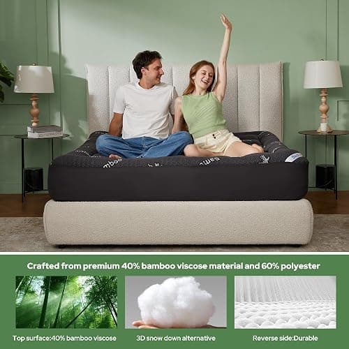 BEDLORE Full Size Mattress Topper Viscose Bamboo, Pillow Top Mattress Pad | Stretchable Pockets Fit 6"-15" Mattress, Soft Breathable Thick Mattress Topper for Back Pain Relief & Hot Sleepers(Dark Gray) thumbnail 3