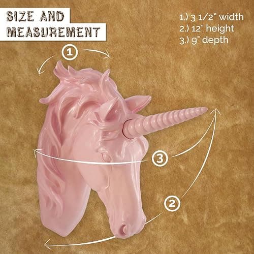 Pine Ridge Pink Unicorn Head Wall Mounted Sculpture Decoration - Faux Taxidermy with Interchangeable Pink Horn Wall Hanging Centerpiece thumbnail 2