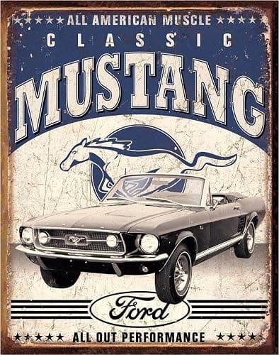 Desperate Enterprises Classic Ford Mustang Tin Sign - Nostalgic Vintage Metal Wall Decor - Made in USA - Image 1