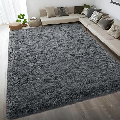 DweIke Fluffy Dark Grey 4x6 Area Rugs for Bedroom Living Room, Soft Plush Shaggy Deep Gray Girls Boys Kids Rug, Non-Slip and Machine Washable Carpet for Dorm Nursery Classroom Decor - 4' x 6' (Rectangular) - Dark Grey thumbnail 3