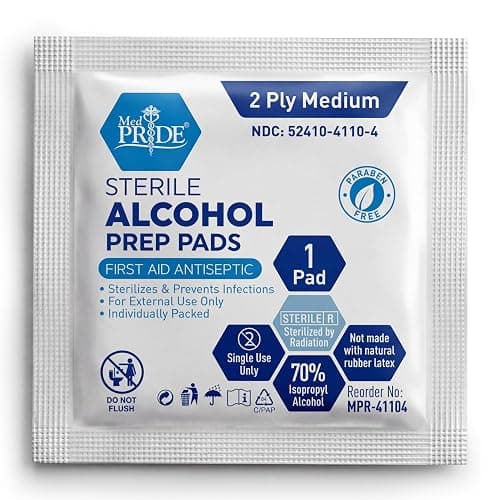 MED PRIDE Sterile Alcohol Prep Pads, Antiseptic, 70% Isopropyl, Individually Wrapped, Medical Grade 2 Ply Wipes (200 Count (Pack of 1) White) thumbnail 8