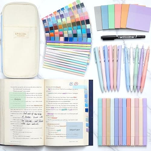 Trandraft 135 Pcs Book Annotation Kit with Pencil Case, 12 Pastel Highlighters, 11 Gel Pens, Fine Marker, 300 Transparent Sticky Notes, 2640 Index Tabs, Bible Study Supplies Kit(Classic,Light Blue) thumbnail 5