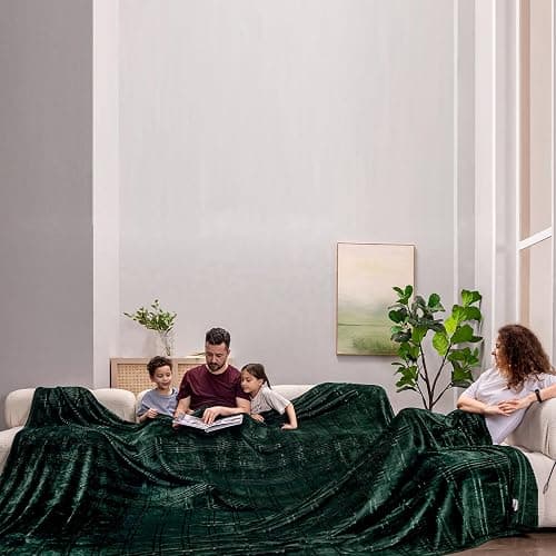 COOVA Oversized King Fleece Blanket 120x120 inches, Soft Cozy Warm Giant Extra Large 10'x10' Blanket for Bed, Sofa, Couch,Travel, Camping, California Huge Big Throw Blanket, Checkered Forest Green thumbnail 5