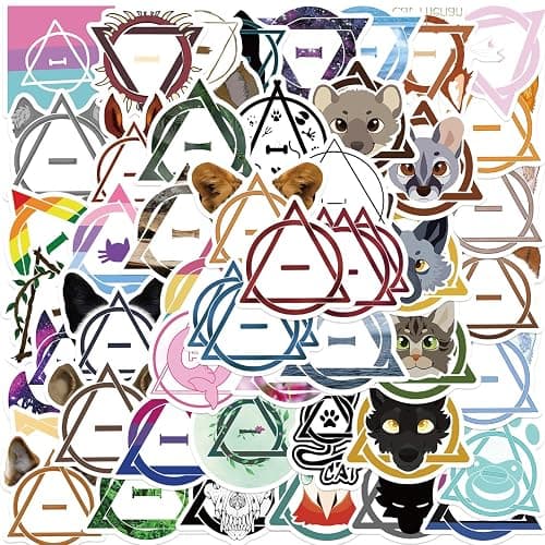 Therian Stickers 50 Pcs Waterproof Cute Cartoon Line Animal Stickers for Laptop Skateboard Water Bottle Phone Car Luggage Computer Hydro Flask Bike,Vinyl Sticker for Teens Kids Adults - Therian - Image 1