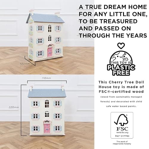 Le Toy Van - Cherry Tree Hall Large Wooden Doll House | 4 Storey Wooden Dolls House Play Set - Suitable For Ages 3+ thumbnail 7