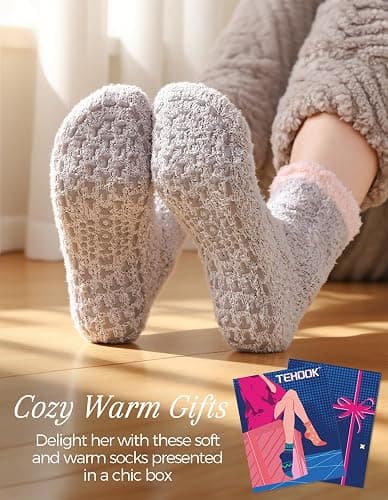 TEHOOK Warm & Cozy Gifts for Women, Fluffy Fuzzy Plush Sleeping Slipper Socks - Soft Warm Fabric thumbnail 3