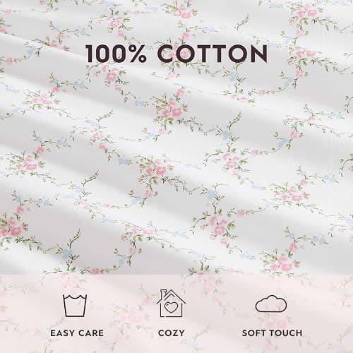 Laura Ashley - Sheet Set, Breathable Percale Cotton Bedding, 200 Thread Count, Deep Pocket, Chic Home Decor (Lynda Pink, Full) thumbnail 6