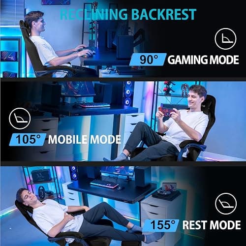 GTPLAYER Gaming Chair Fabric with Pocket Spring Cushion, Big and Tall Gamings Chairs 350LBS High Back Computer Chair with Footrest for Adults Lumbar Support Swivel Game Chair for Office Light Black thumbnail 7
