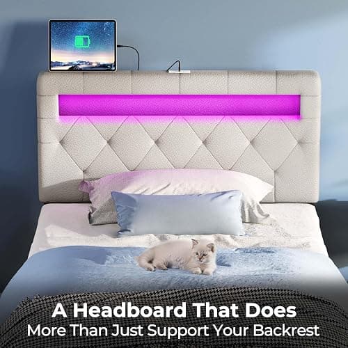 GREENSTELL Headboard for Twin Size Bed with 60,000 DIY Color of LED Light, USB & Type C Post, Attach Frame, Height Adjustable, White Leather Wall Mounted Head Boards Only, Sturdy & Stable, Twin thumbnail 7