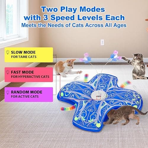 Qraxond Interactive Cat Toys for Indoor Cats,[Newly Upgraded] Rechargeable Touch Activated Hide and Seek Kitten Toys for Bored Indoor Adult Cats with Fluttering (Blue) thumbnail 4