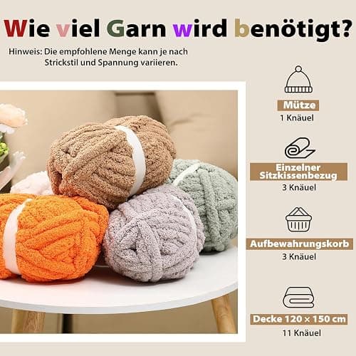 Ecowiaye 2 Stück Dicke Wolle, 500g Chunky Yarn Armstricken Wolle, Dickes Garn zum Häkeln, Flauschig XXL Häkelwolle zum Handstricken für Decke, Schals, Mützen, Haustier Nest (Beige) thumbnail 5