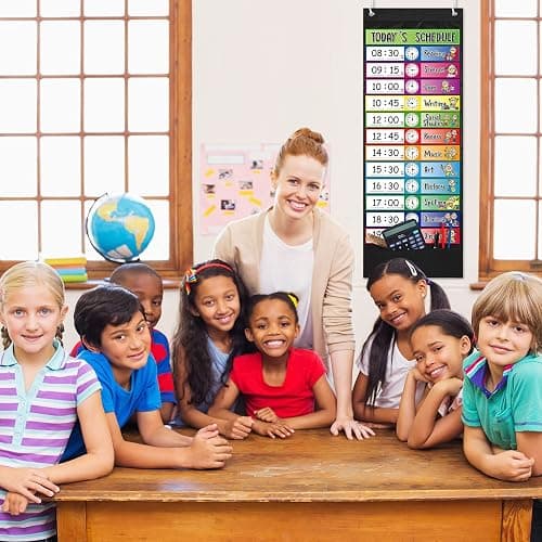 Chinco Daily Schedule Pocket Chart School Class Schedule Kit 13+1 Pocket Chart, 2 Hook, Title Card, 30 Double-Sided Blank Erasable Card for Classroom School or Home(Black) thumbnail 7