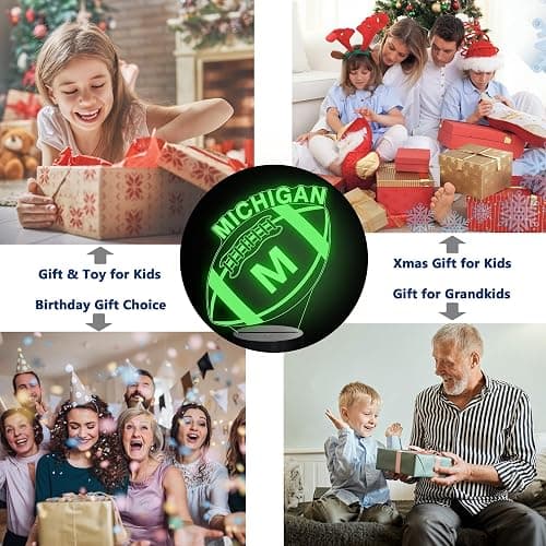 3D Football Michigan Night Light, Football Gifts, 3D Illusion Lamp for Boys Gift 16 Changing Color Remote Control Kids Room Lighting Ball Decor (Michigan Multicoloured) thumbnail 6