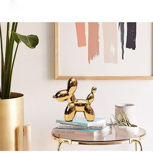 Steviieden Ceramic Balloon Dog Statues Gold Modern Small Ceramic Animal Statues Decorative Ornaments for Living Room Bedroom Office Desktop(Gold) thumbnail 6