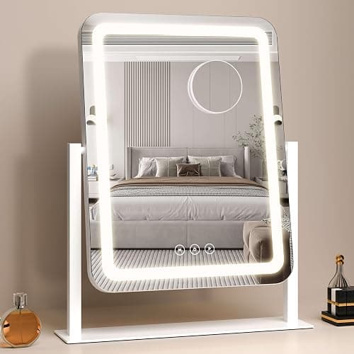 Vanity Mirror with Lights,13.1"×16.7"LED Makeup Mirror,Lighted Makeup Mirror with Lights, Smart Touch Control Dimmable 3 Modes Light, Lighted Up Mirror for Makeup Desk, Bedroom, Dressing Room thumbnail 2