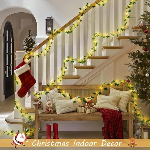 JMEXSUSS 33Ft Vines with Lights Battery Operated, 100 LED Ivy Vines with Fairy Lights Leaf with Remote, Battery Twinkle Light for Bedroom Wall Classroom Dorm Wedding Party Christmas Decor(Warm White) thumbnail 2