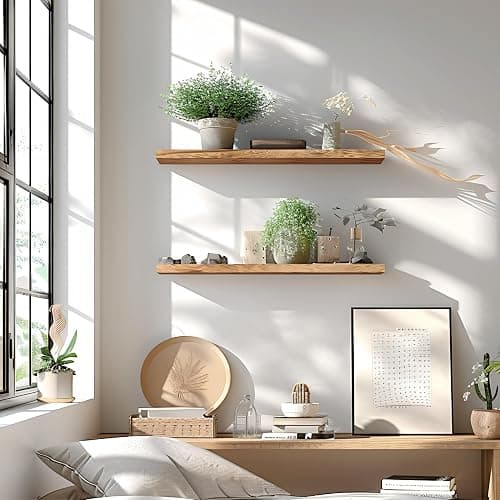 GXYAWPJ 24 Inch Floating Shelves for Wall Rustic Light Wood Wall Shelves for Bedroom Set of 4 thumbnail 2