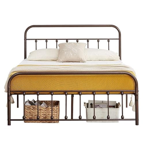 VECELO Queen Size Victorian Style Metal Bed Frame with Headboard Classic Metal Platform Bed Frame Mattress Foundation with Victorian Style Footboard/Under Bed Storage/No Box Spring Aple thumbnail 6