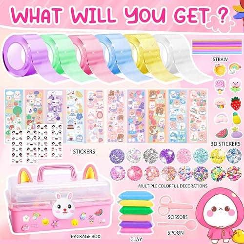 ZiZa Cute Bunny Nano Tape Bubble Kit for Kids, Nano Tape Squishy Maker Making Kit, Christmas Birthday Arts and Crafts Gifts Toys for Girls, Step by Step Video Tutorials - Image 1