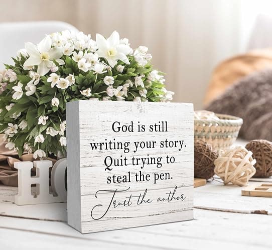 SRADMO God Is Still Writing Your Story, Prayer Room Decor, Christian Bible Verse Decor Wooden Box Sign For Home Office, Inspirational Signs Shelf Table Decorations thumbnail 2