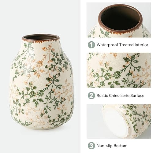 Green Vintage Vase, Chinoiserie Floral Vases, Retro Ice Cracked Ceramic Large Vases for Home Decors, Living Room, Bookshelf, Office, Grand Millennial Decor, Chinoiserie Decors, Tuscan Decor 7.8 Inch thumbnail 5