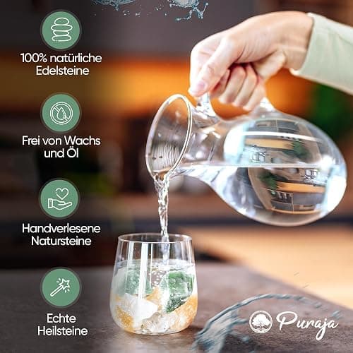 PURAJA Wasserstein Mischung Kraft & Mut | Premium Heilsteine Set aus echten Edelsteinen: Bergkristall, Orangencalcit, Aventurin | 100% natürliche Kristalle thumbnail 3