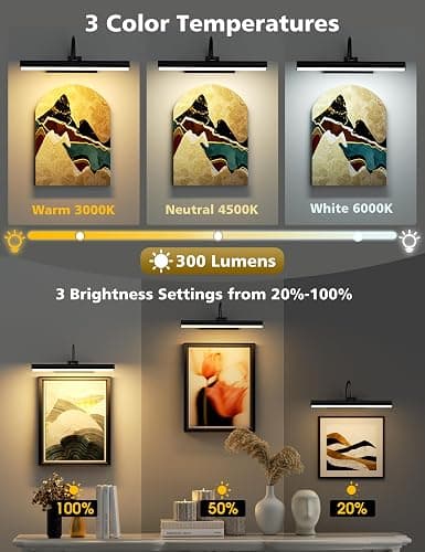VOLISUN Picture Lights for Wall, 13 inch Rechargable Picture Light Battery Operated, 3 Color Temperatures Cordless Picture Light with Remote, Art Light for Paintings, Gallery, Portrait, 1 Pack (Black) - Black - 13inch-1Pack thumbnail 2