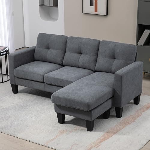 HOMCOM Ecksofa mit Umkehrbarer Chaiselongue Leinenoptik Dunkelgrau | Eck-Couch, Sofa in L-Form, Gepolstert, mit Federkern, Stahlrahmen, 186 x 130 x 84 cm thumbnail 7
